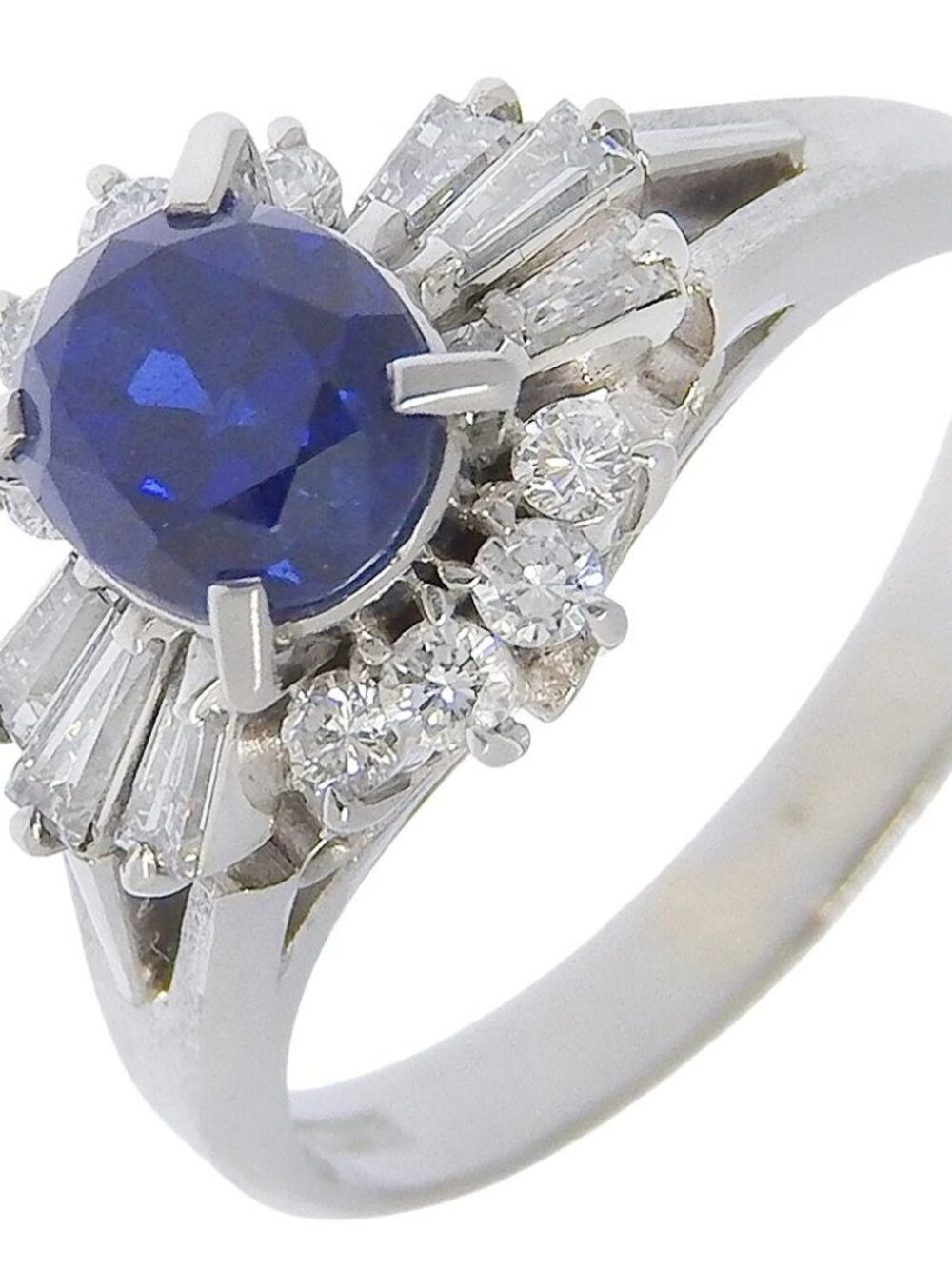 Ring Pt900Platinum/sapphire/diamond #6.6(US Size) 6.5g Women